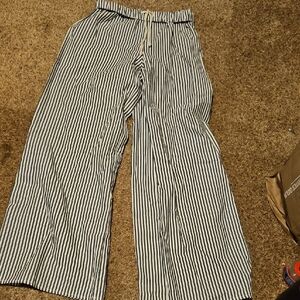 Striped Navy/gray and White Womens Pants